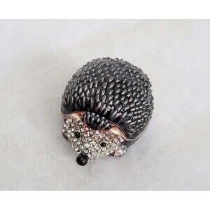 Bejeweled Hedgehog Hand Painted Enamel Collector's Magnetic Hinged Trinket Box